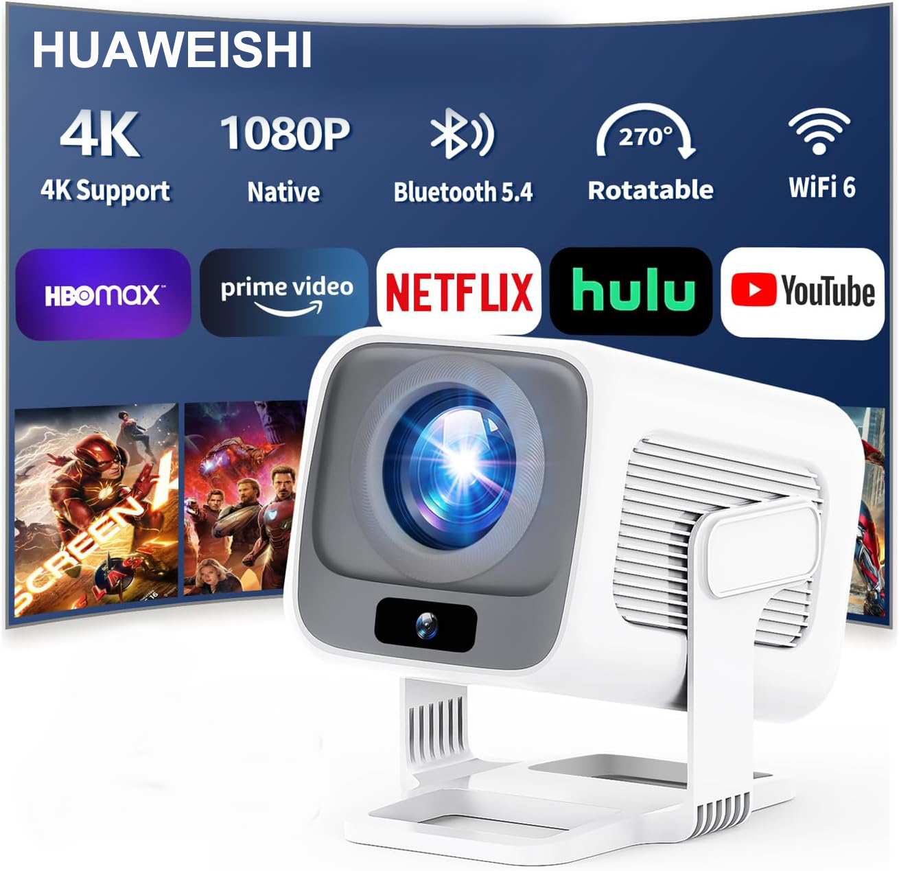 Home Cinema Entertainment - Projetor HUAWEISHI 4K Android Nativo Portátil